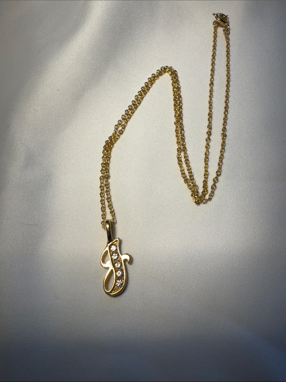 Gold Initial 'J' Pendant 18” Necklace with Crystal Accents